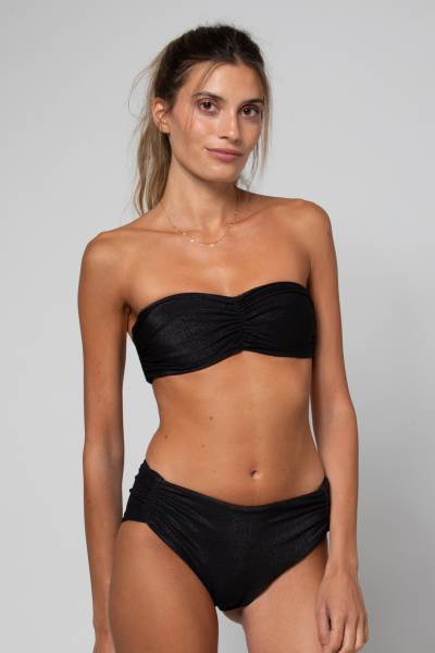 Maillot de bain femme 2 pièces bandeau réversible en lurex noir noir et émeraude et sexy avec culotte couvrante Alicia lurex black