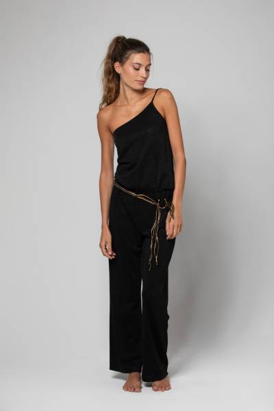 Combinaison en lurex noire avec bretelle asymétrique Avalone Lurex Black
