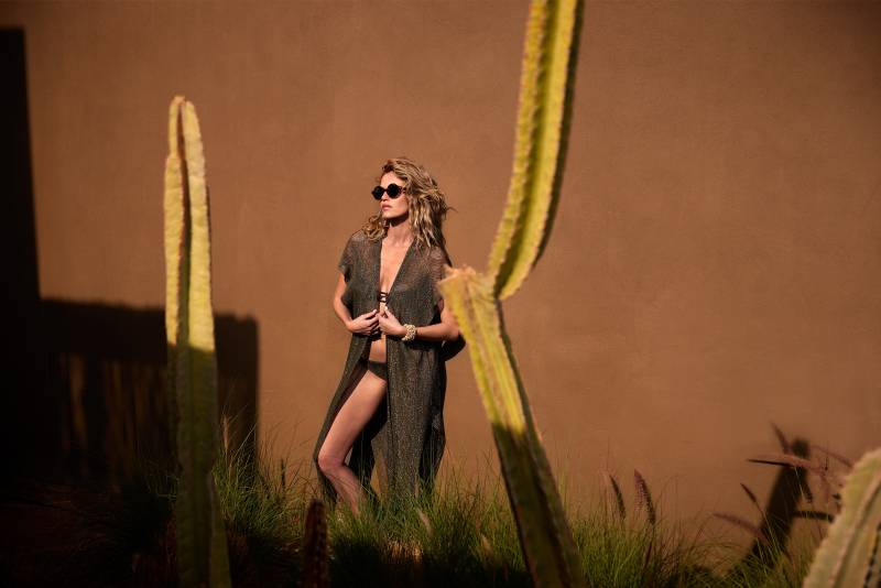 gilet long kaki pailleté 