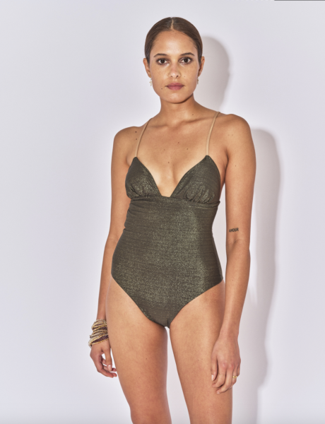 Maillot de bain pour femme 1 pièce sexy en noir Lurex avec dos nu et mousses amovibles  Tiana