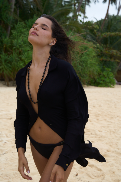 Robe chemise longue noire décolleté en V Cassy Black