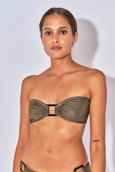 Maillot de bain texturé deux pièces bandeau avec gros bijoux Flavia Iguane Gold