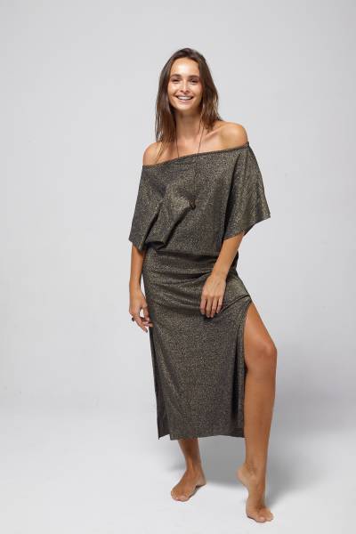 Robe longue de plage femme gris classique et glamour avec ouverture dans le dos