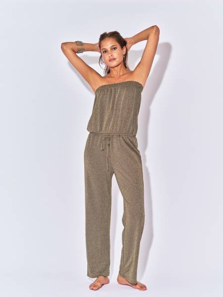 Combinaison bustier chic femme en lurex minéral et doré élastique et confortable Jumpsuit