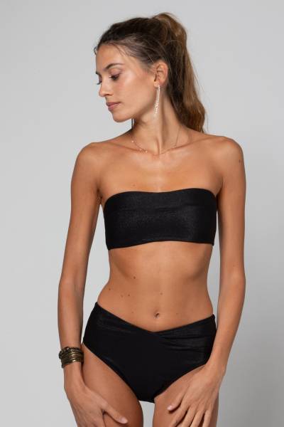 Maillot de bain 2 pièces bustier noir à paillettes en lurex sans bretelles et avec armatures et culotte shorty Junia Lurex Black