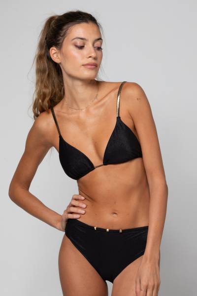Maillot de bain femme 2 pièces triangle noir lurex coques amovibles chic et féminin shorty Niki lurex black