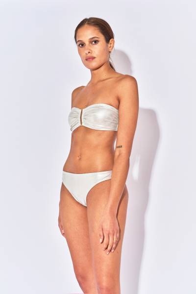 Maillot de bain femme 2 pièces nacré bandeau avec col en U avec armatures en matière écru brillante
