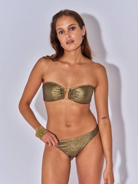 Maillot de bain deux pièces bandeau texturé avec col en U Romy Iguane gold